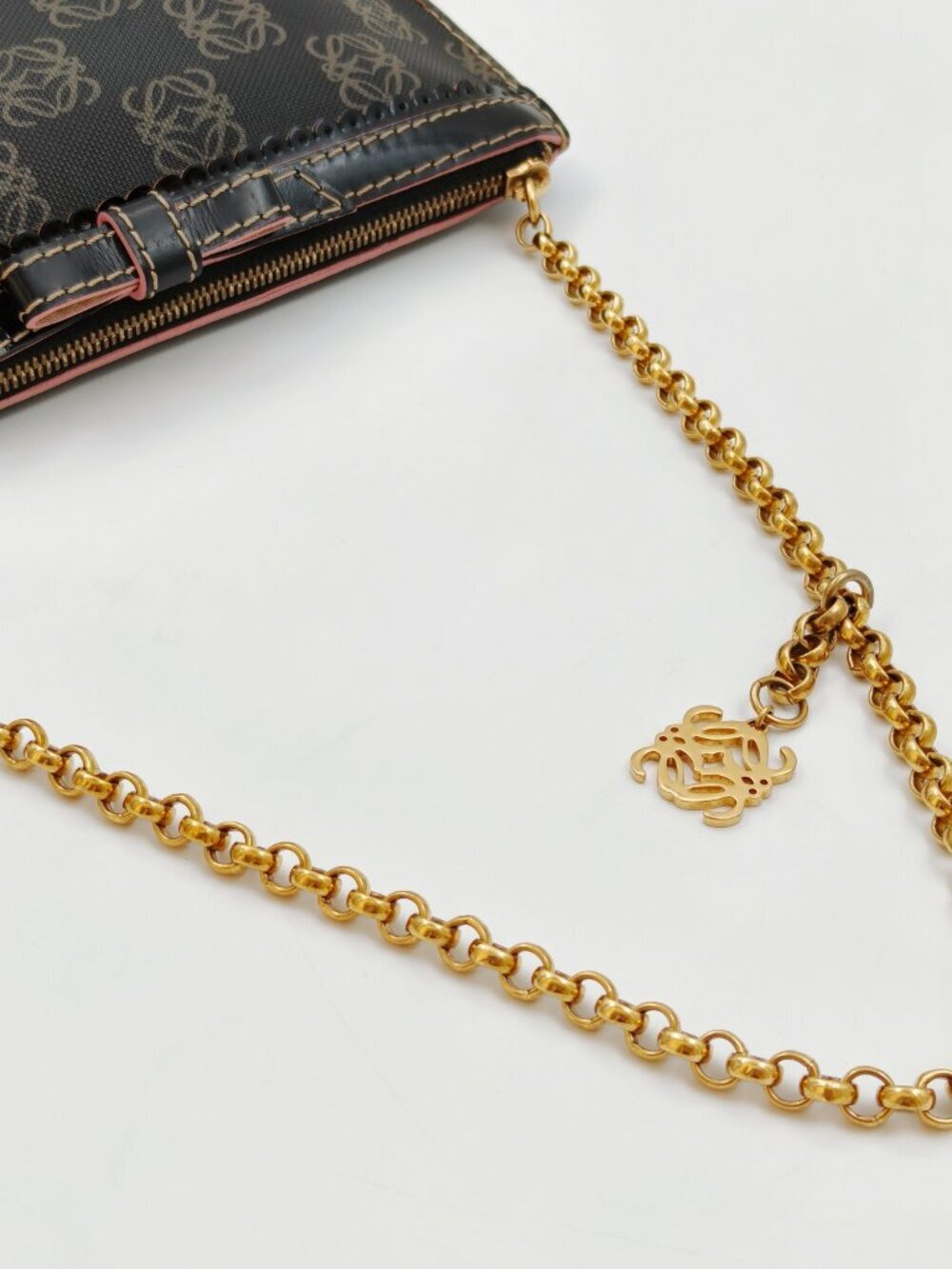 Loewe Anagram Chain Pochette Brown Canvas Leather Mini Shoulder Bag - Picture 5 of 11